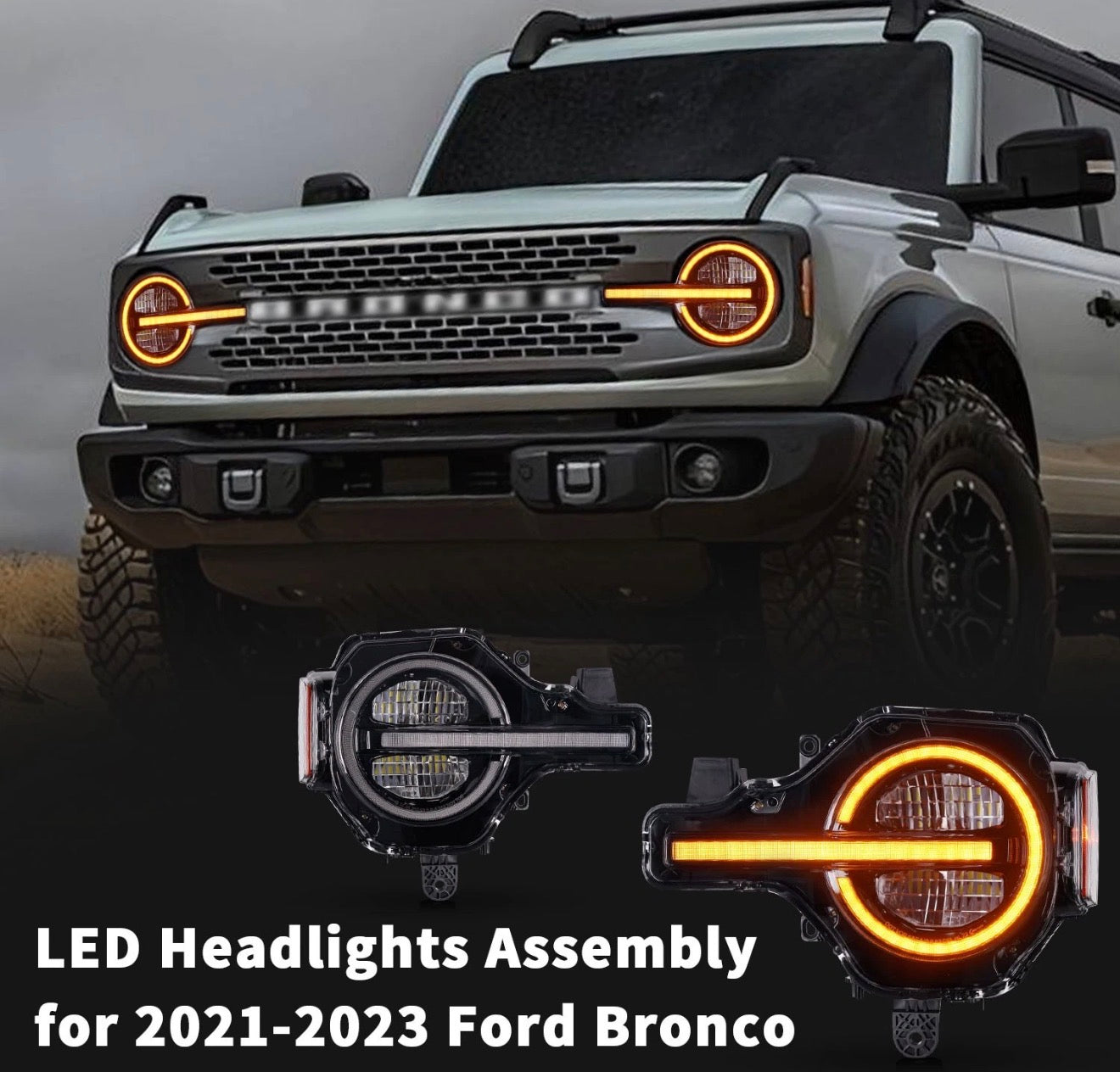 LED Headlights for Ford Bronco 2021-2025,w/Amber or White DRL,Pair