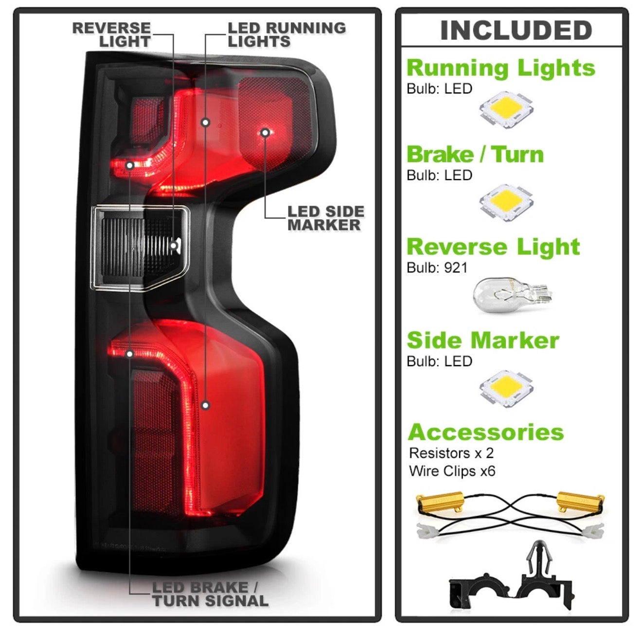 Chevy Silverado 1500 
Halogen Upgrade LED Tail Lights For 2019-2023