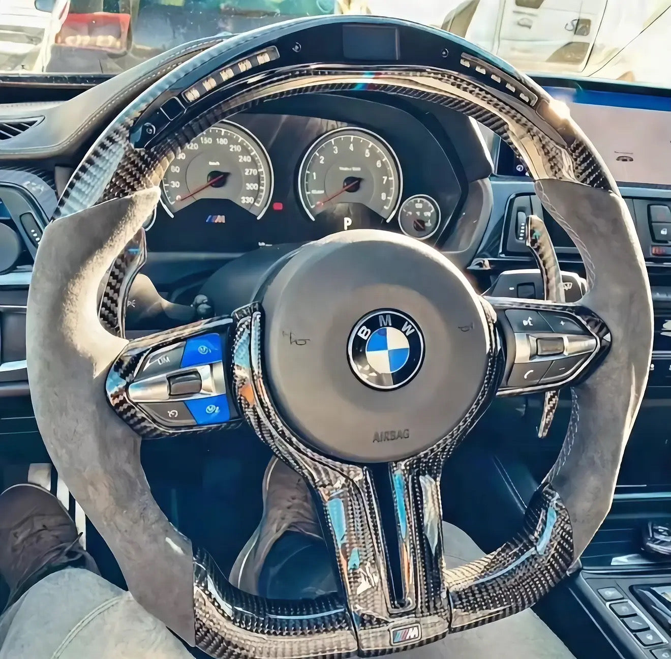 BMW M Performance Full Alcantara & Carbon Fiber Steering Wheel with LED Display for 2012-2019 models