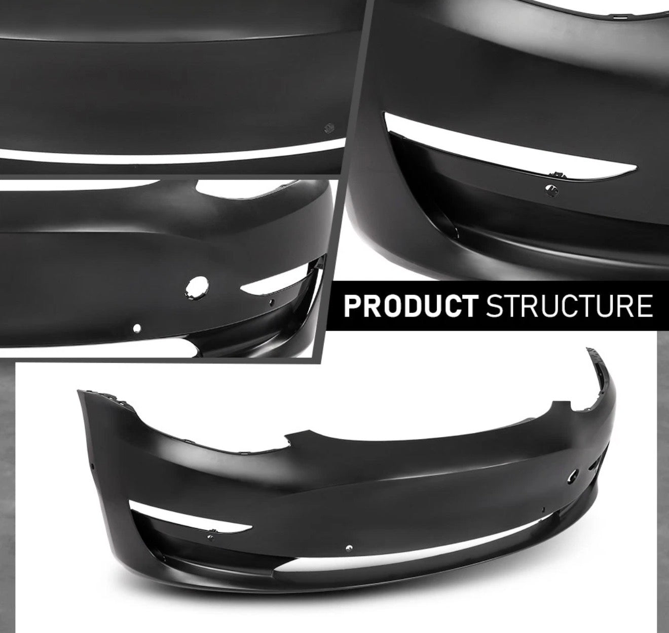 Fit For 2017-2023 Tesla Model 3 Front Bumper Cover Fascia w/ Park Sensor Hole