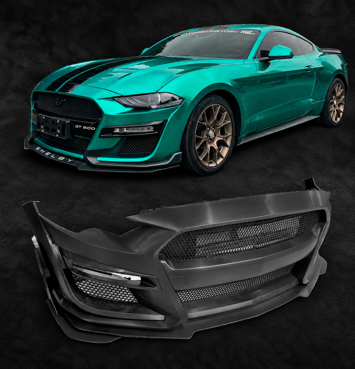 18-23 Ford Mustang GT500 Style Front Bumper Cover Conversion Replacement PP