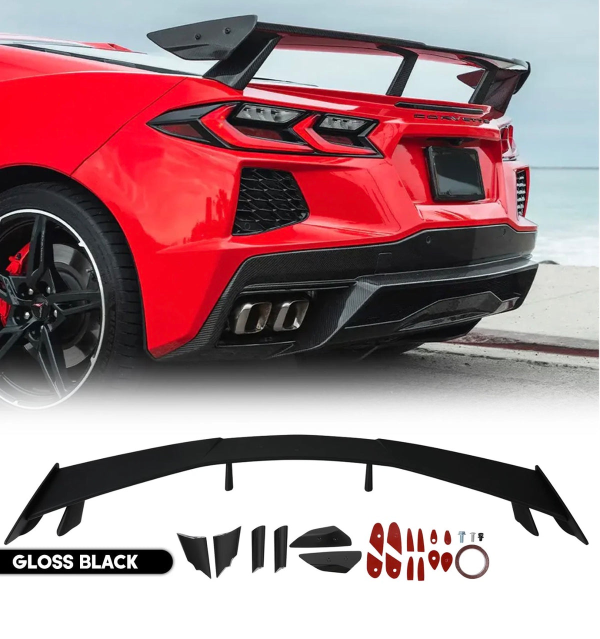 Corvette C8 Z51 Style 2020-2025 Rear Trunk Spoiler Wing Painted Gloss Black