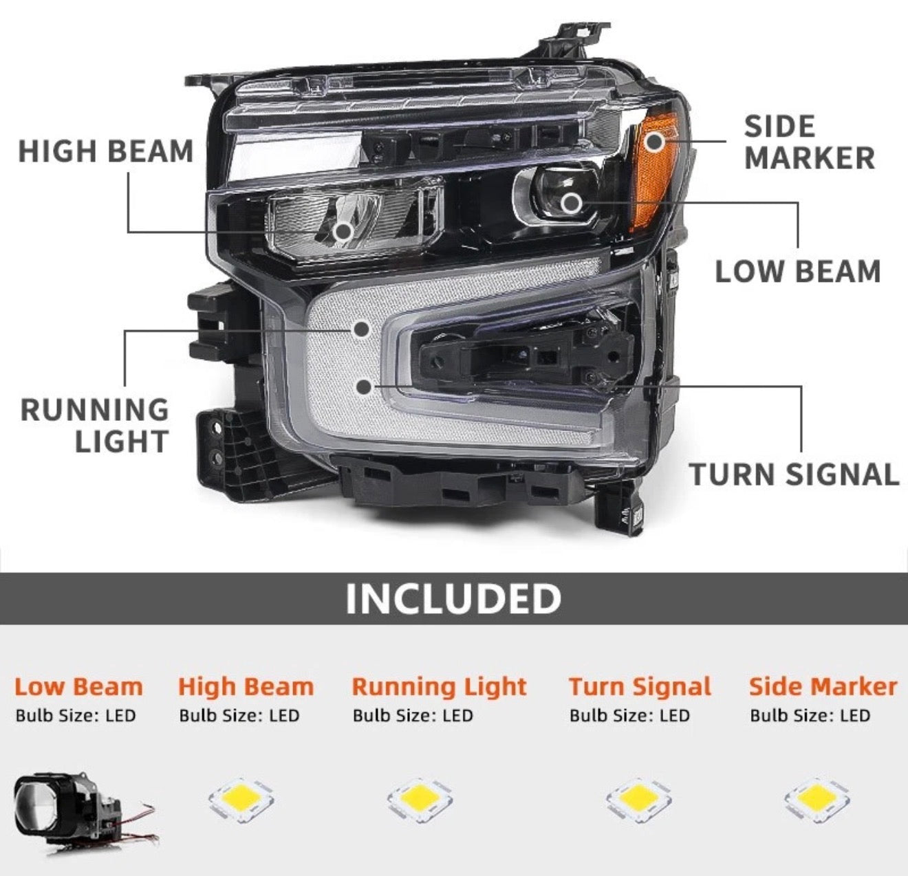 2022-2025 Chevy Silverado 1500 LT / RST, Pair Full LED Headlights