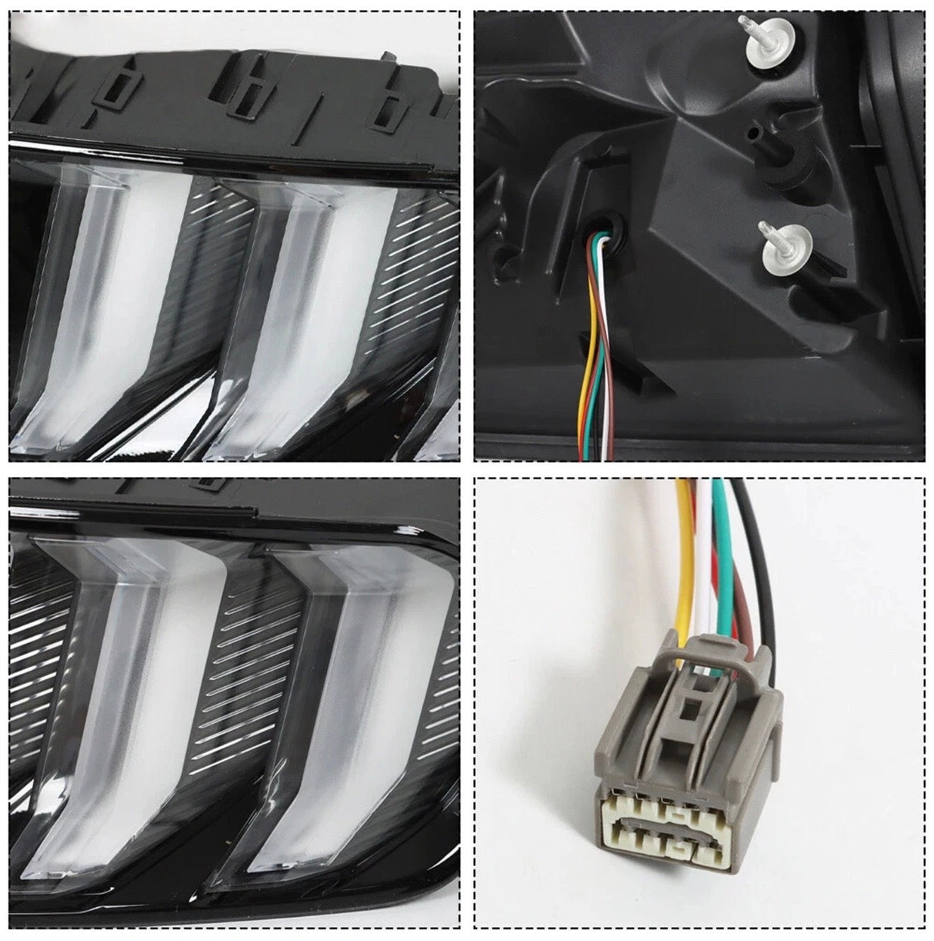 2015-2023 Ford Mustang Black/Clear LED Sequential Tube Tail Lights Brake Lamps