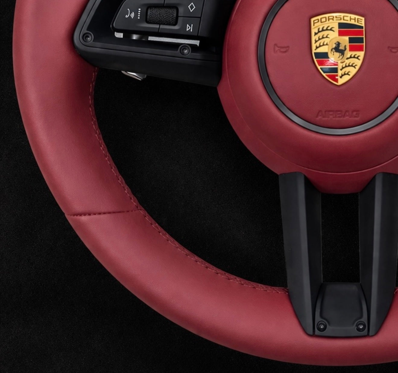 Porsche Sport Multifunction Steering Wheel In OEM Red leather w/ Airbag, Paddle Shifters & Drive Mode Selector for 2017+ models
