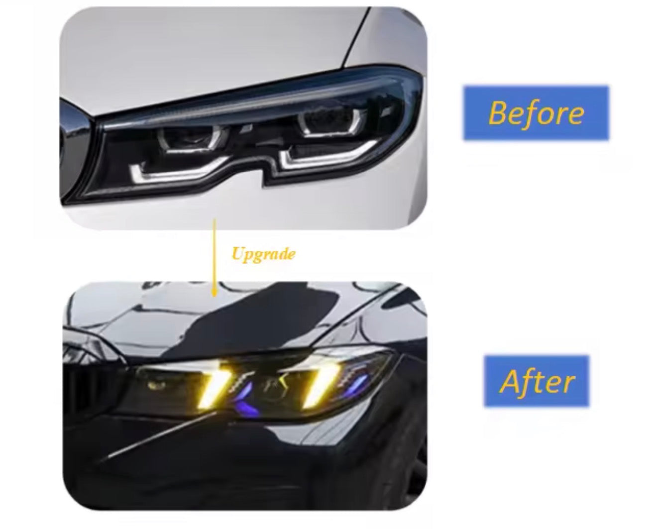 BMW G20/G28 Snake Style LED Headlights (2019–2022) – Dual Color Yellow/White DRL | Plug & Play