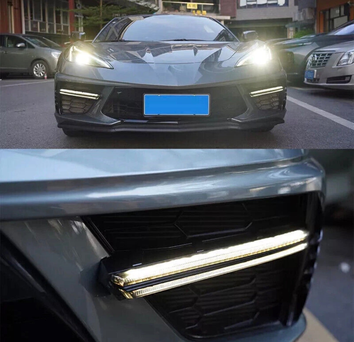 Front Bumper Grille Lights LED Turn Signal DRL Lamps For Corvette C8 Coupe 20-26