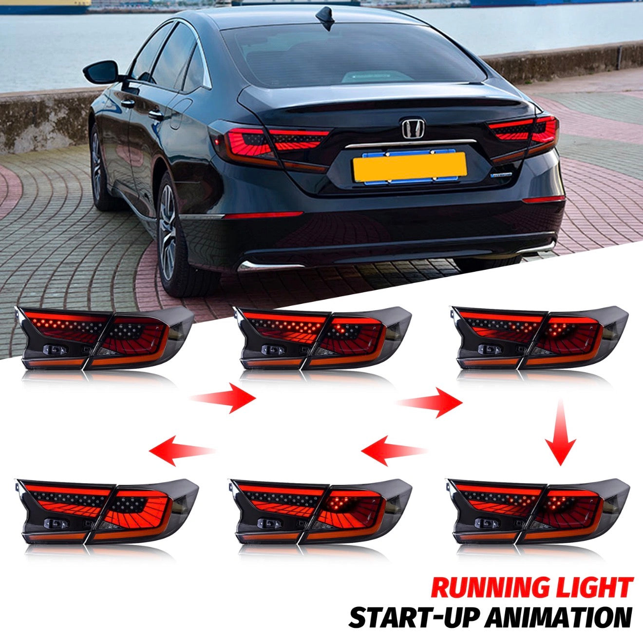LED Tail Lights for Honda Accord 10Th Gen 2018-2022 Smoked Sequential Rear Lamps