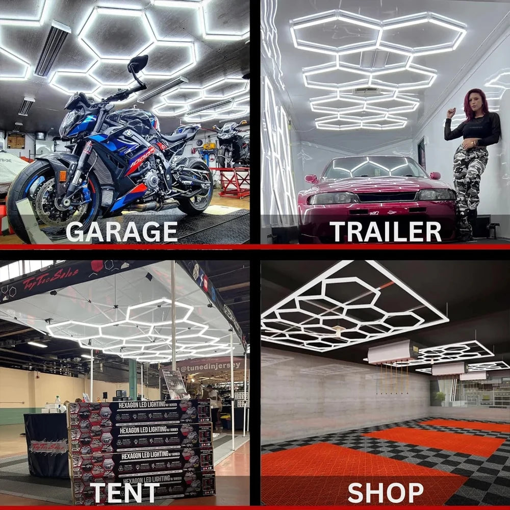 Hexagon LED Lighting for Garage Workshop, Lighting Car Detail