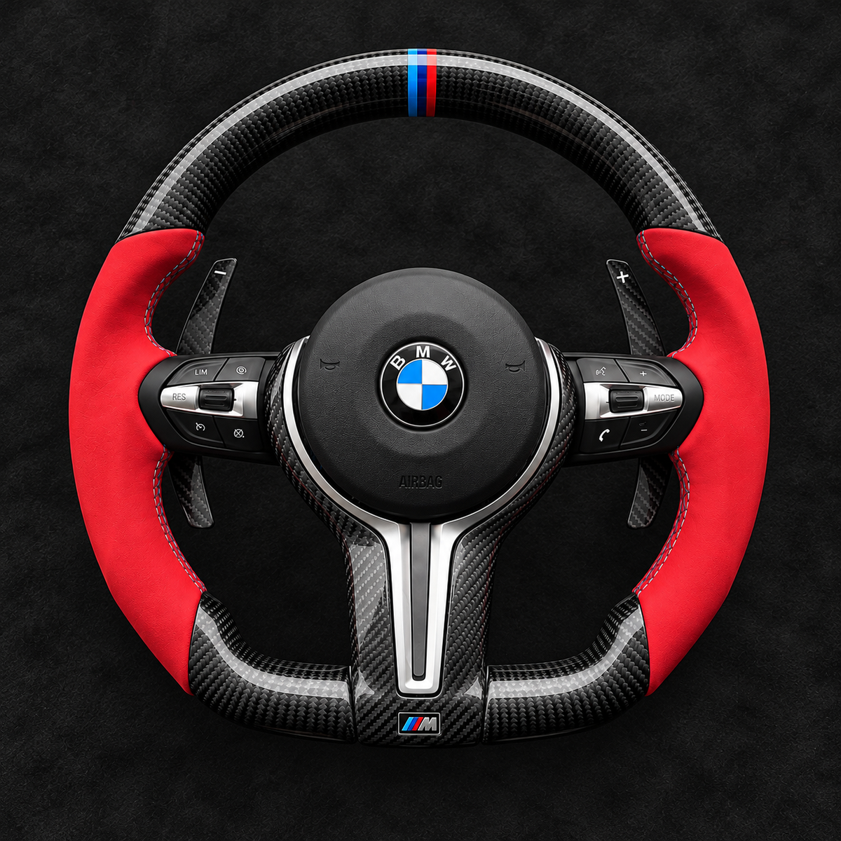 BMW M Performance Red Leather + Carbon Steering Wheel | For 2008-2018 models