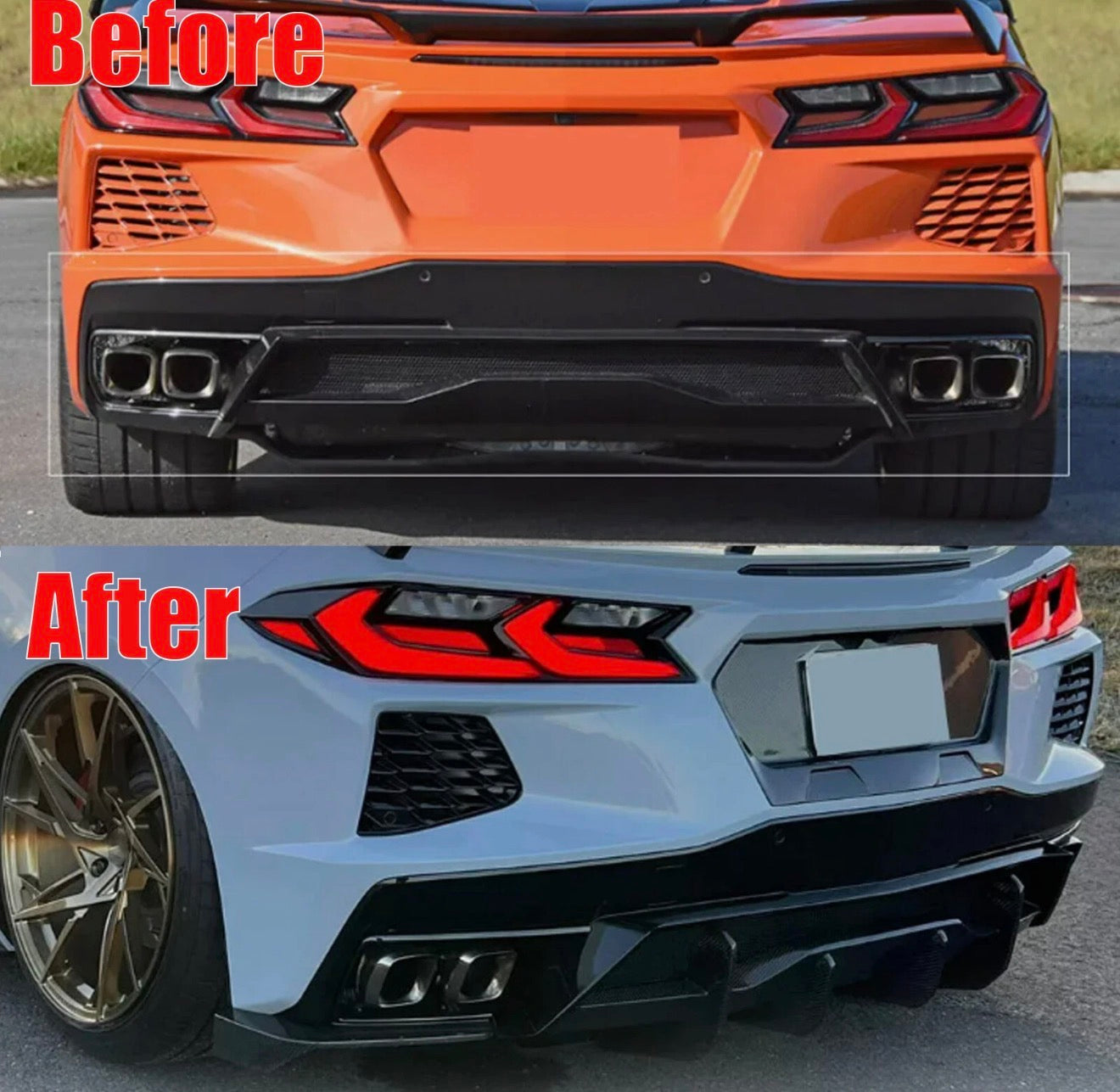 For Chevrolet Corvette C8 Stingray 20+ Real Carbon Fiber Rear Bumper Diffuser Lip