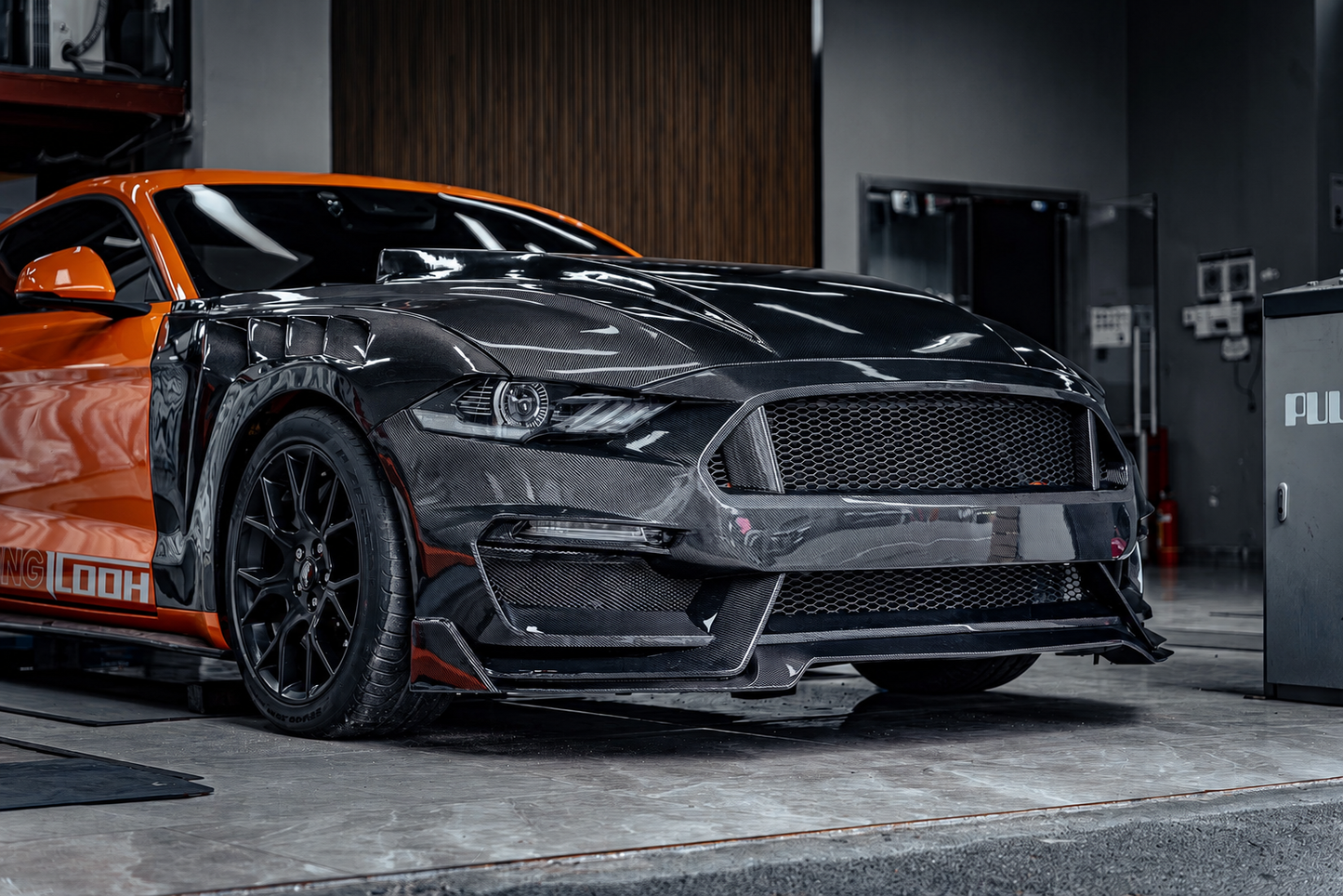 2018–2023 Ford Mustang Full Dry Carbon Fiber Front Bumper & Aero Body Kit – Gloss Finish