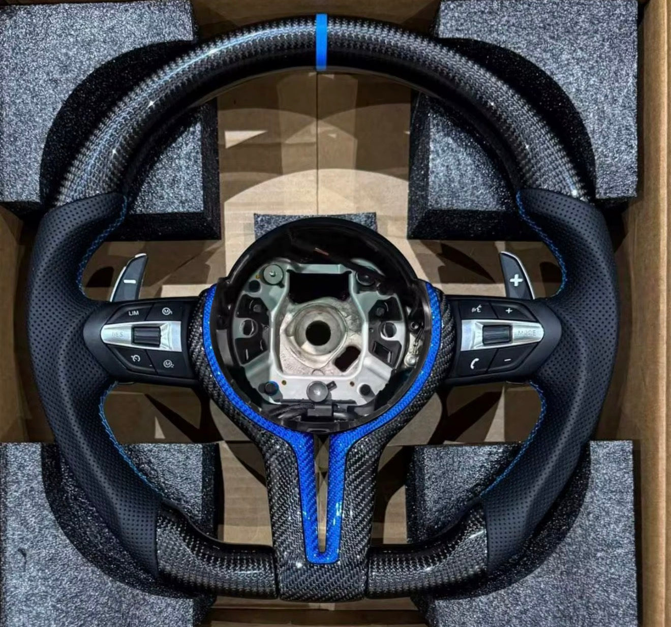 BMW M Performance Carbon Fiber Blue Delivery Leather steering wheel for 2012-2018 models