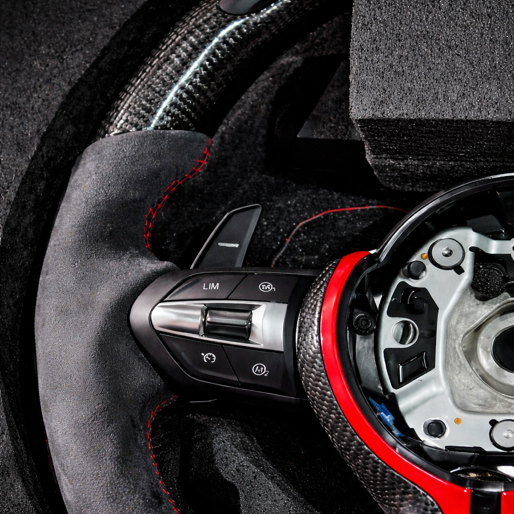 BMW M Cherry LED Custom Carbon Fiber Steering Wheel Half Alcantara for 2012-2019 F Models