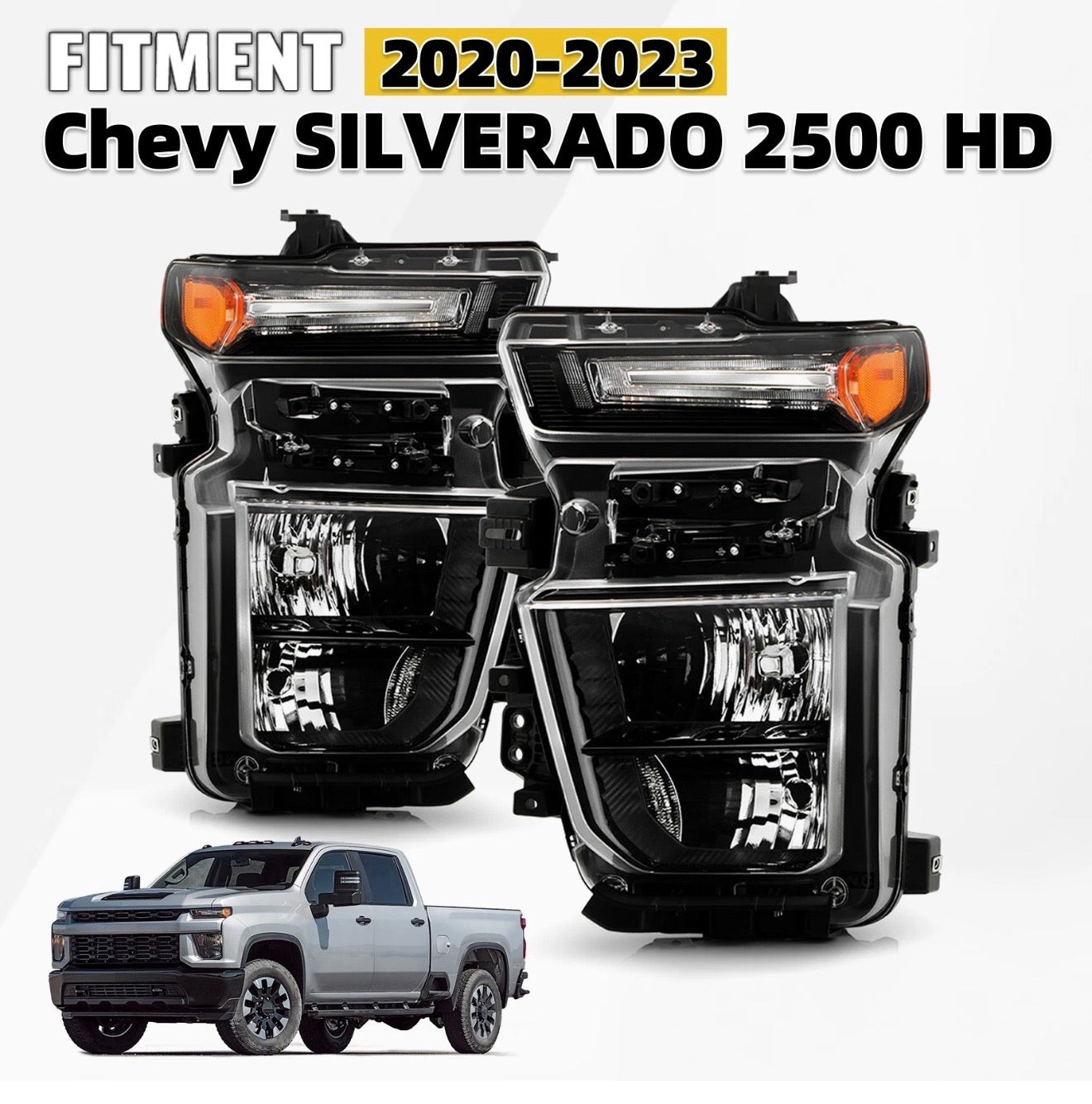 For 2020-2023 Chevy Silverado 2500HD 3500HD Halogen Type Headlights Right+Left
