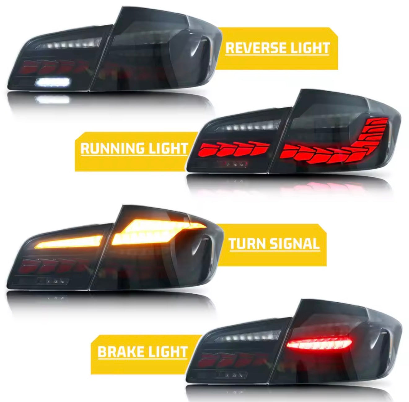 BMW F10 / F18 GTS LED Tail Lights 2011–2016 | Sequential Turn Signals | Smoked Black | Plug & Play