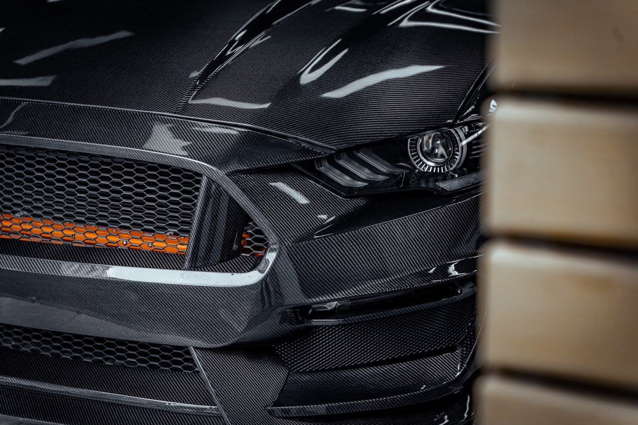 2018–2023 Ford Mustang Full Dry Carbon Fiber Front Bumper & Aero Body Kit – Gloss Finish