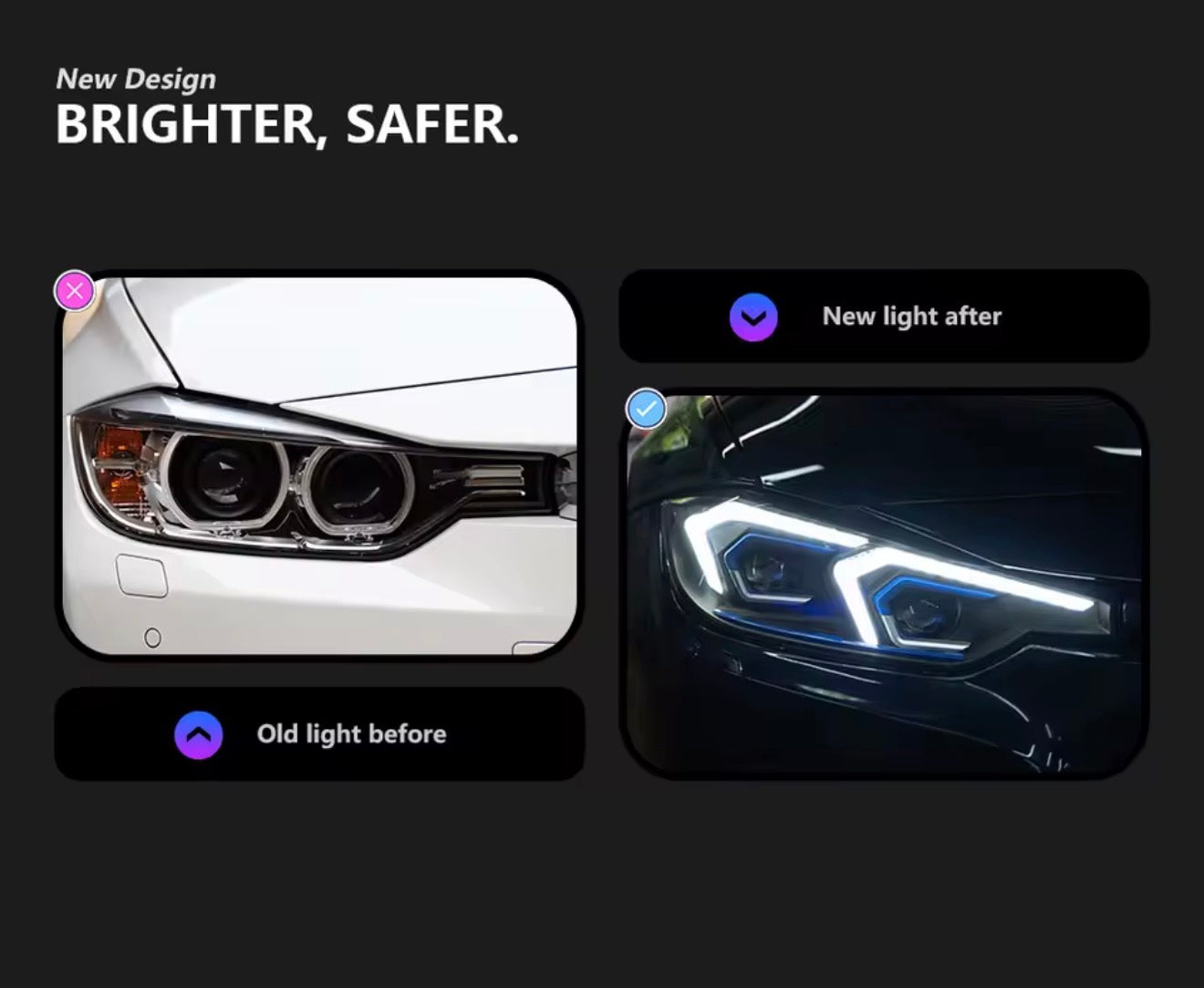 BMW F30/F31 Full LED Blue DRL Projector Headlights (2012–2019) | Sequential Turn Signal | Plug & Play