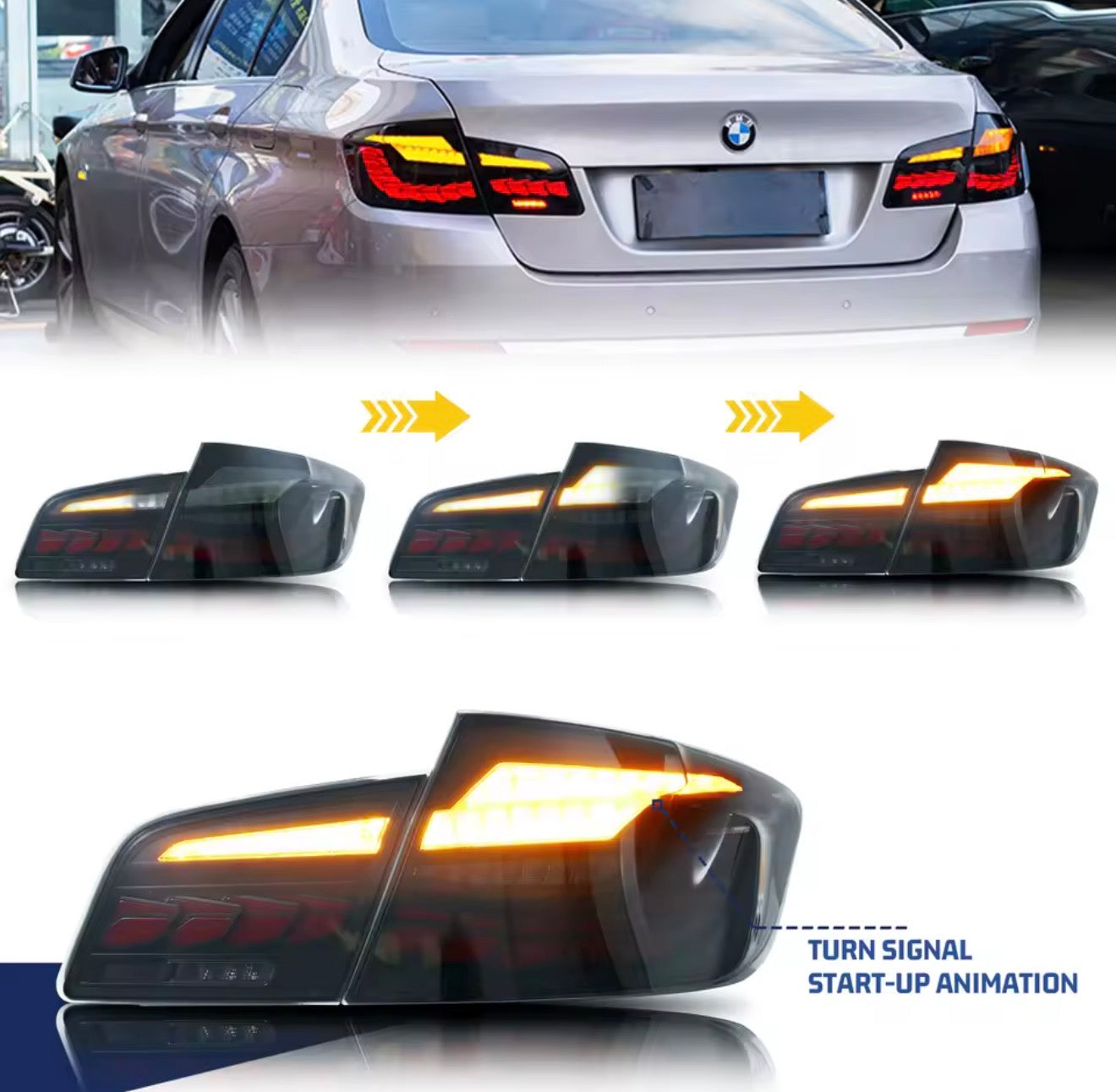 BMW F10 / F18 GTS LED Tail Lights 2011–2016 | Sequential Turn Signals | Smoked Black | Plug & Play