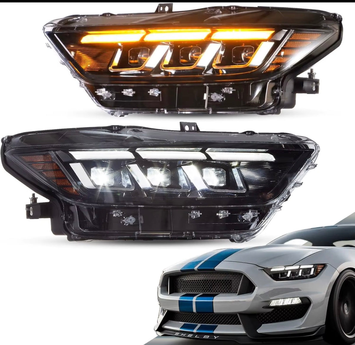 Mustang2015-2017 6th Gen S550 Projector Headlights White Amber DRL
Animated Sequential Turn Signal 35W 12V