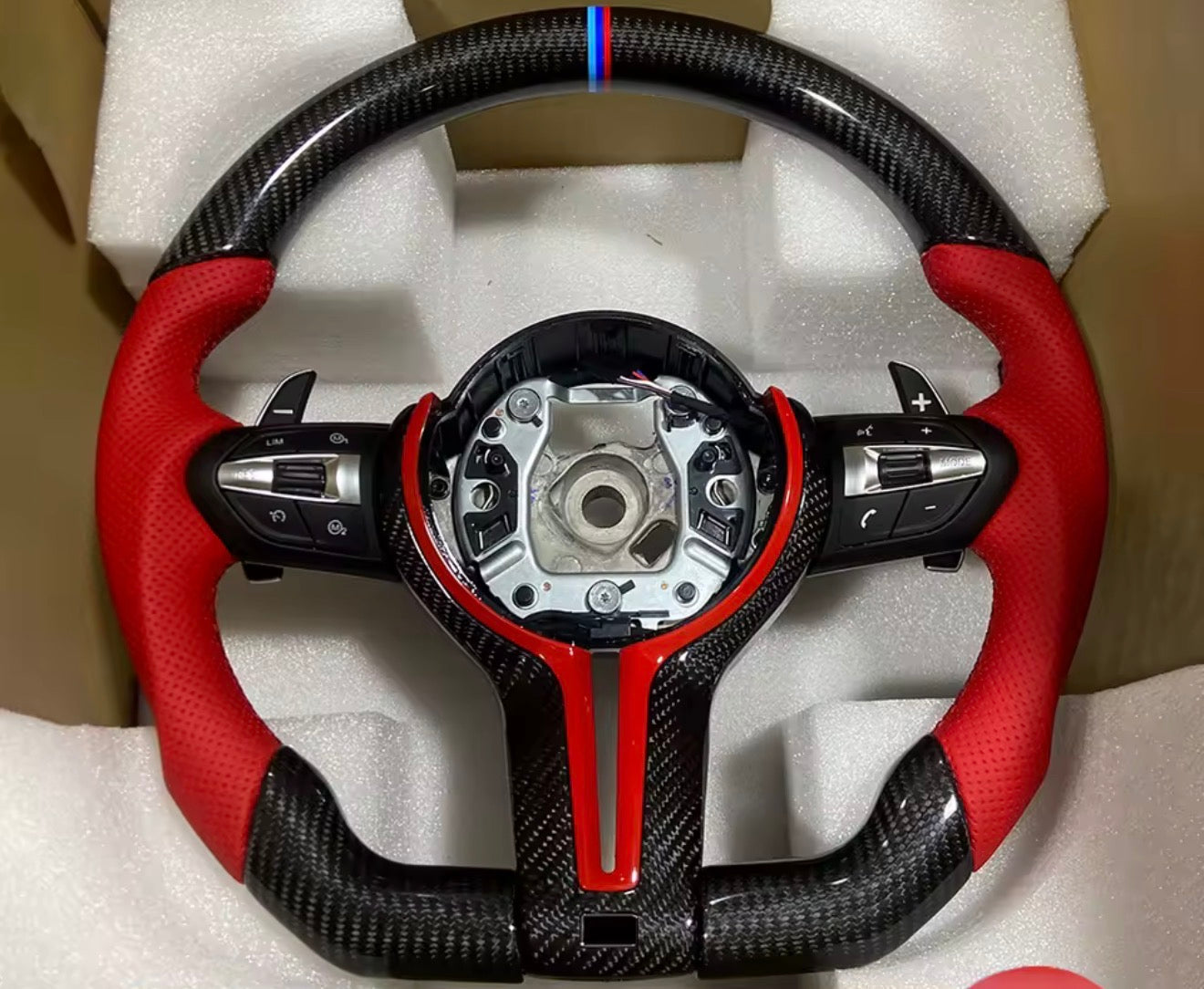 BMW M Performance Custom Red leather & Carbon Fiber steering wheel for 2012-2018 models