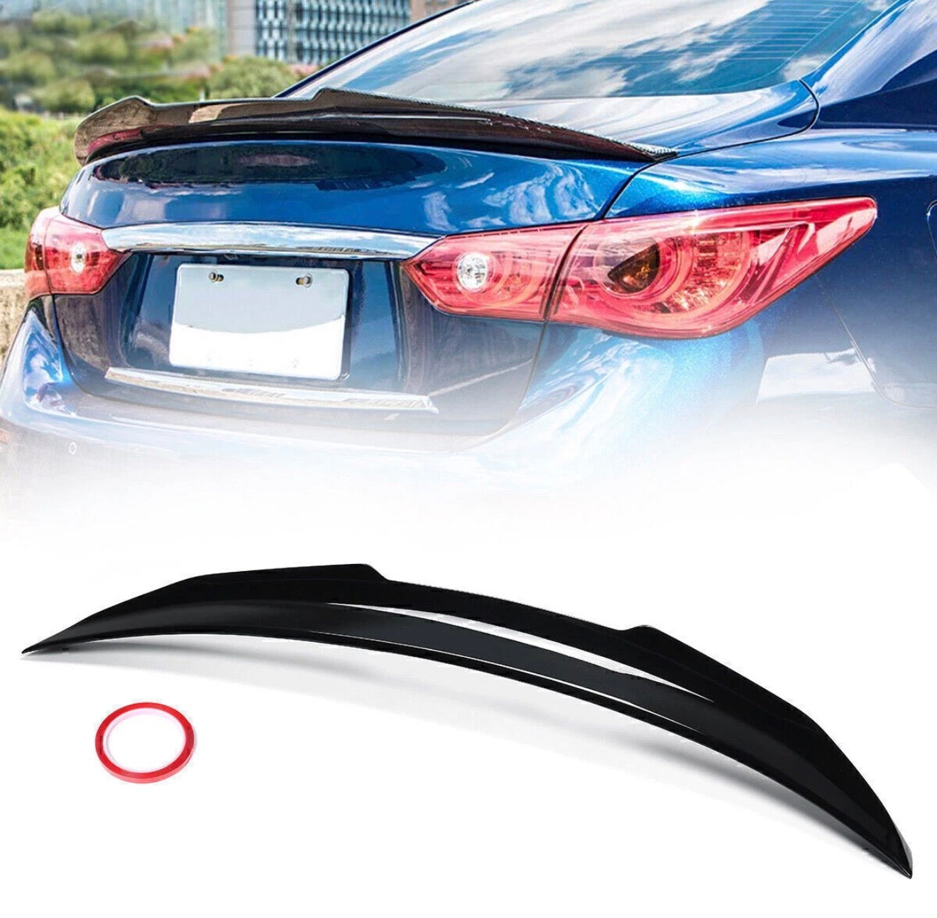 Rear Bumper Diffuser LED & PSM Trunk Spoiler For 18-23 Infiniti Q50 Glossy Black