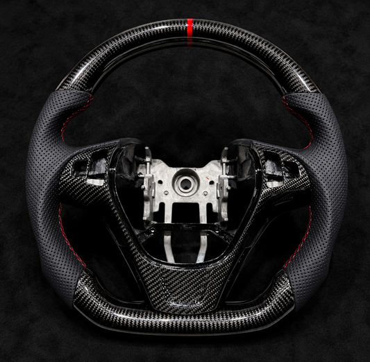 Carbon Fiber Steering Wheel for Modern Genesis Coupe Red Striped Perforated Leather