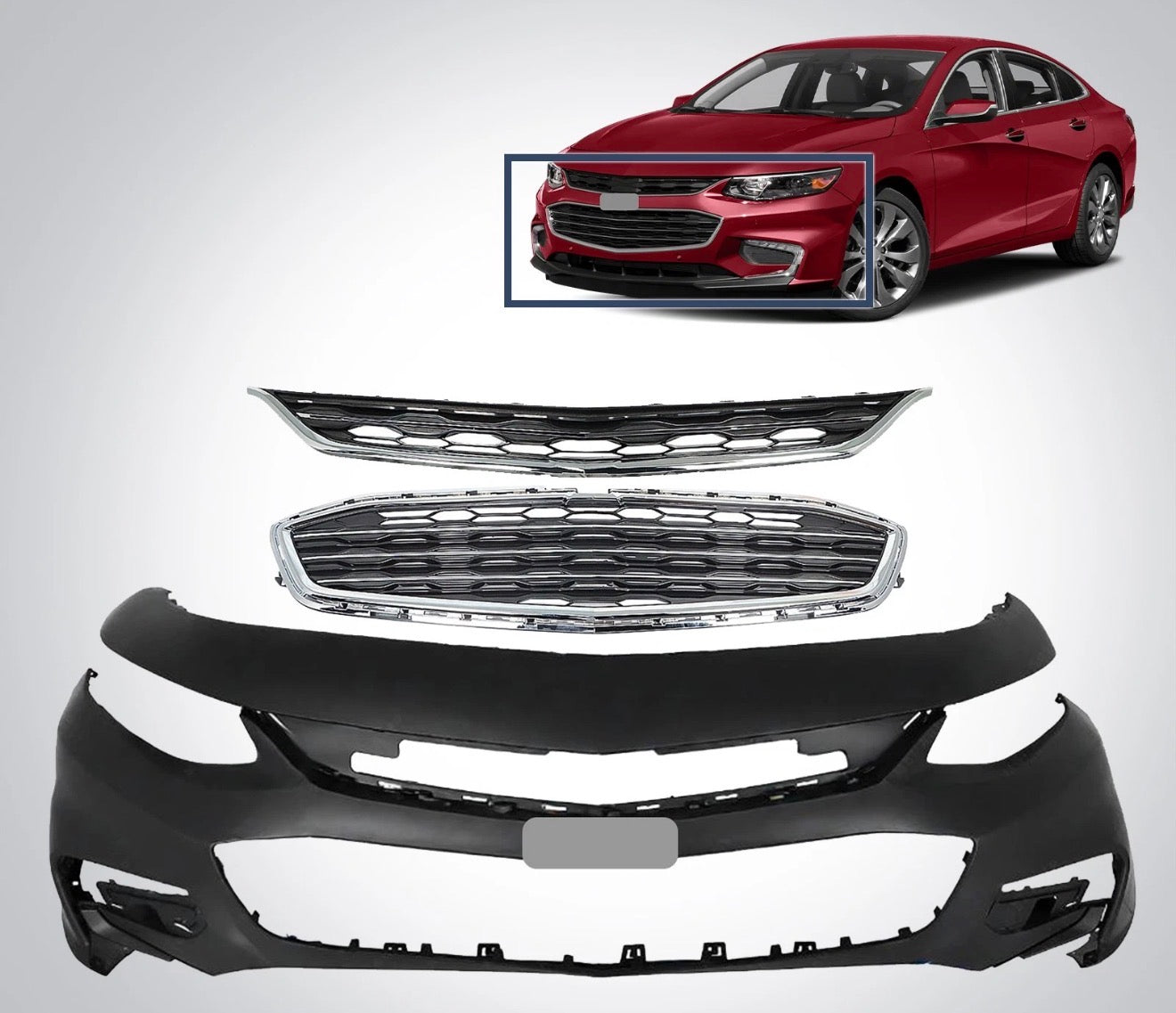 Front Bumper Cover Kit For 2016 2017 2018 Chevrolet Malibu Grille Grill Assembly