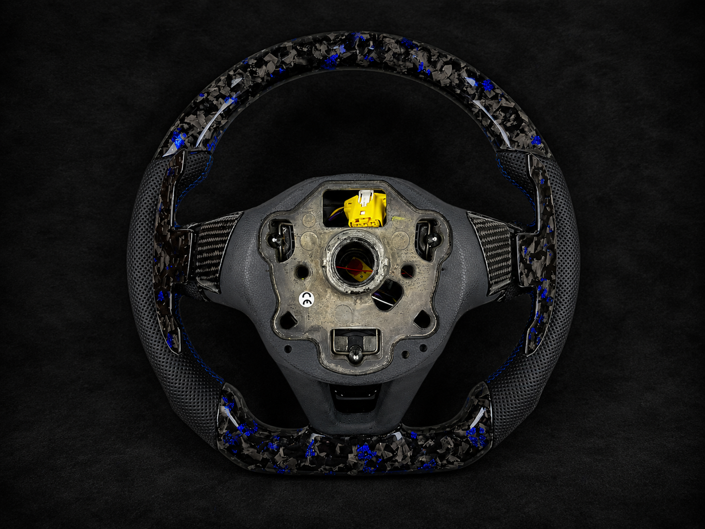 Volkswagen MK8 GTI / Golf R Custom Carbon Fiber Steering Wheel – Blue Forged Carbon | Flat Bottom | Full Assembly