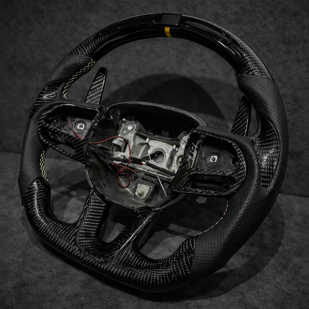 Carbon Fiber Flat Bottom Steering Wheel for Dodge Charger / Challenger SRT Scat Pack Hellcat & Jeep Grand Cherokee Trackhawk (2015-2023)
