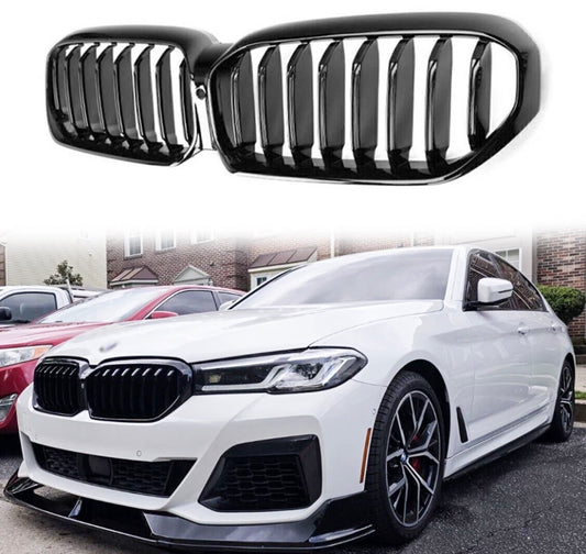 For 2021-2024 BMW G30 G31 530i 540i Gloss Black Front Bumper Kidney Hood Grille