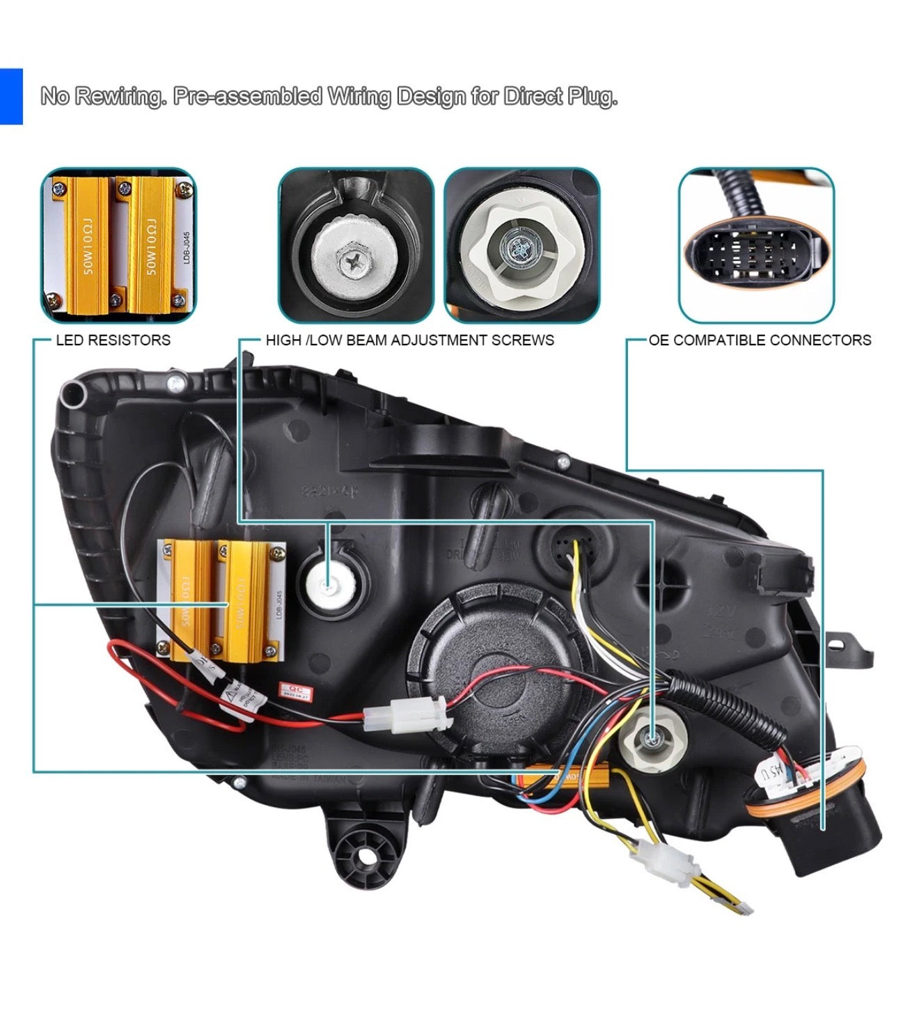Jet Black Fits 2015-2018 Benz W205 Projector Headlights Switchback Led Signal