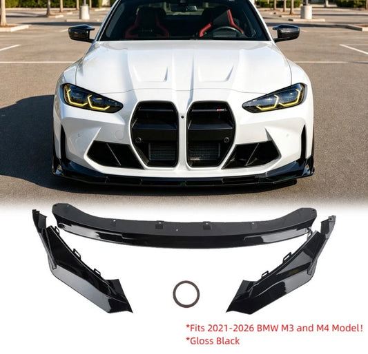Front Bumper Lip Splitter For 2021-26 BMW G80 M3 G82 G83 M4 V2 Style Gloss Black