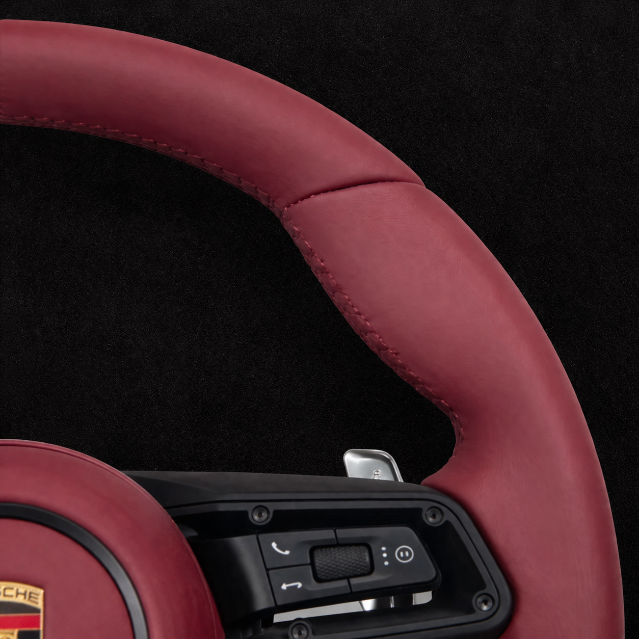Porsche Sport Multifunction Steering Wheel In OEM Red leather w/ Airbag, Paddle Shifters & Drive Mode Selector for 2017+ models