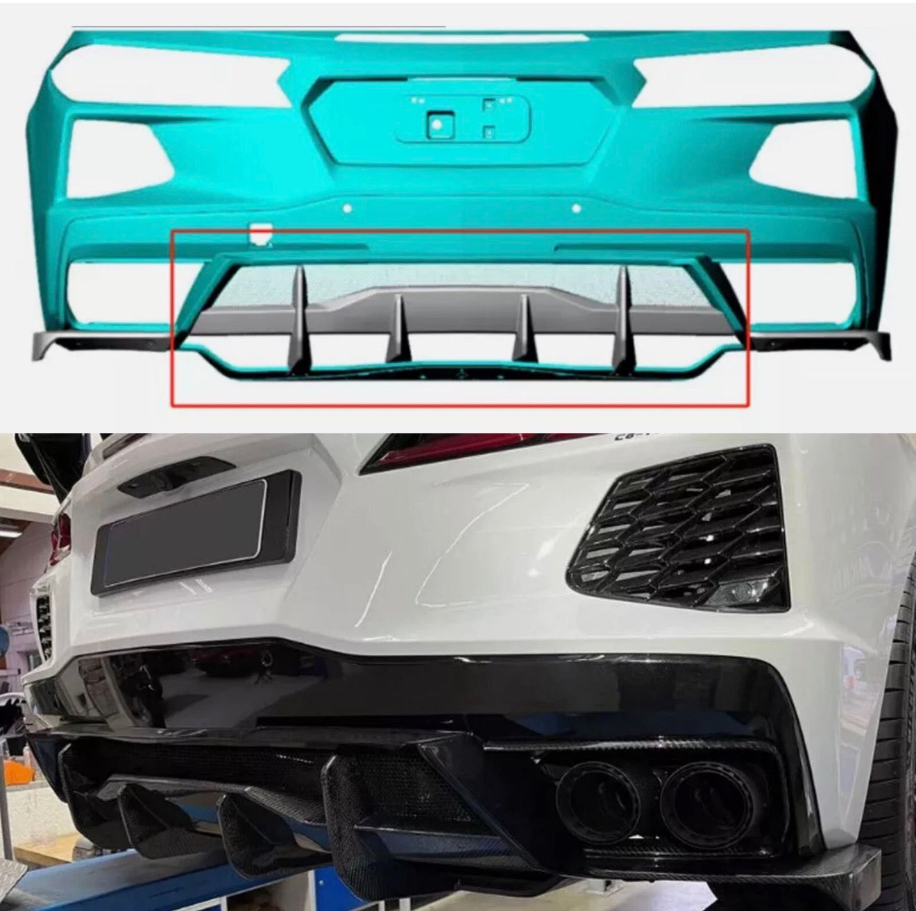 For Chevrolet Corvette C8 Stingray 20+ Real Carbon Fiber Rear Bumper Diffuser Lip