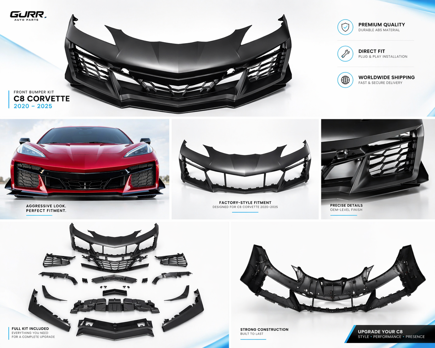 Z06 Style Complete Front Bumper Grille Conversion Kit For 2020-2025 Corvette C8
