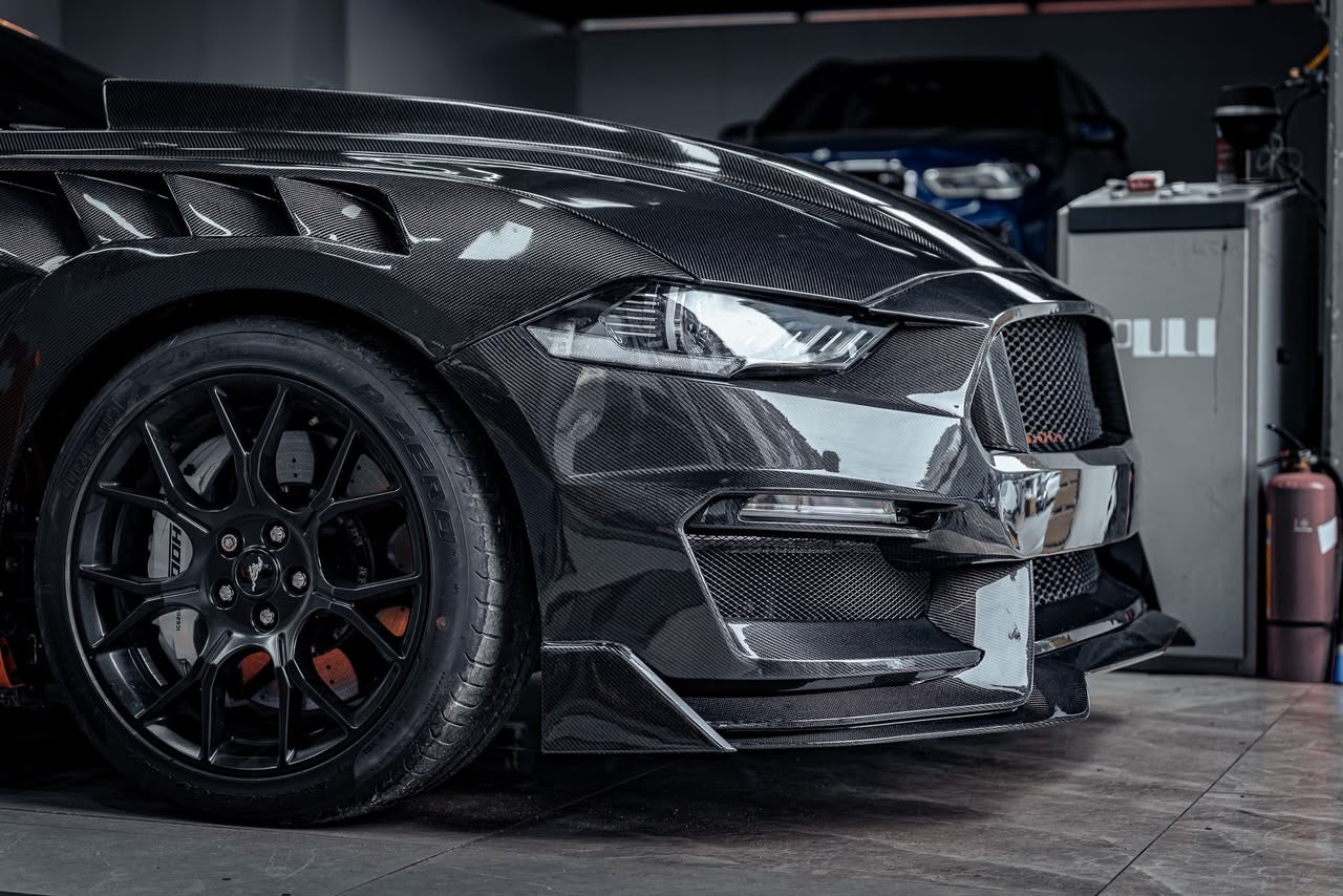 2018–2023 Ford Mustang Full Dry Carbon Fiber Front Bumper & Aero Body Kit – Gloss Finish