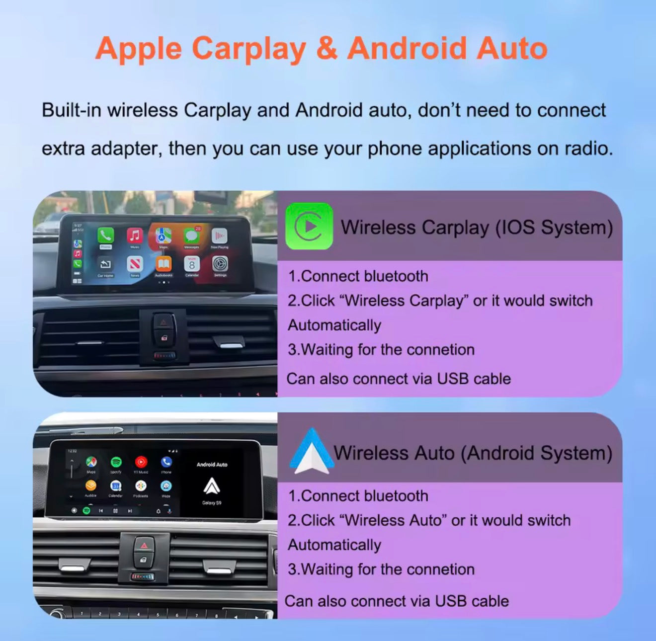 BMW F30/F31/F34 & F32/F33/F36 10.25” Wireless Apple CarPlay & Android Auto Touchscreen Display (NBT System)
