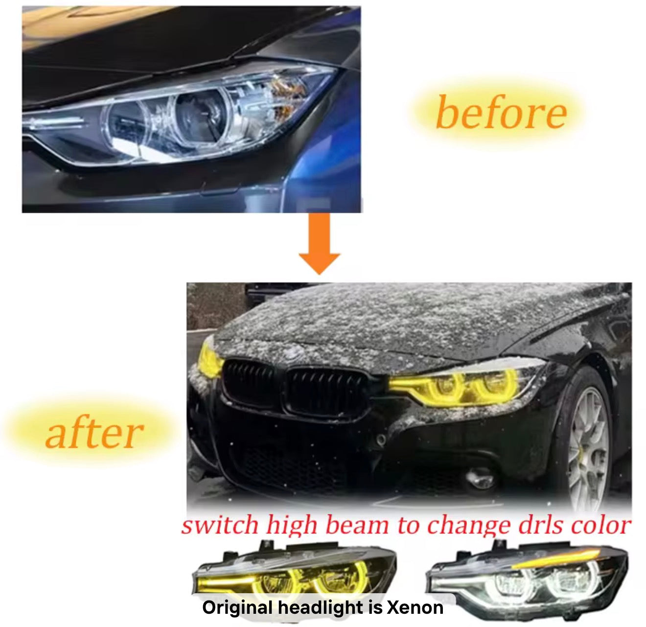 BMW Dual Color Ikon Style DRL Headlights for 3 Series F30 F35 2013-2018