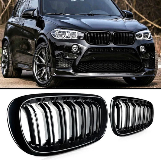 Gloss Black Dual Line Grill Front Kidney Grille For 2014-2018 BMW X5 F15 X6 F16