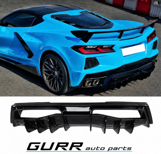 For 20-Up Corvette C8 Base Glossy Black Rear Bumper Add-On Diffuser Splitter Lip Race Style