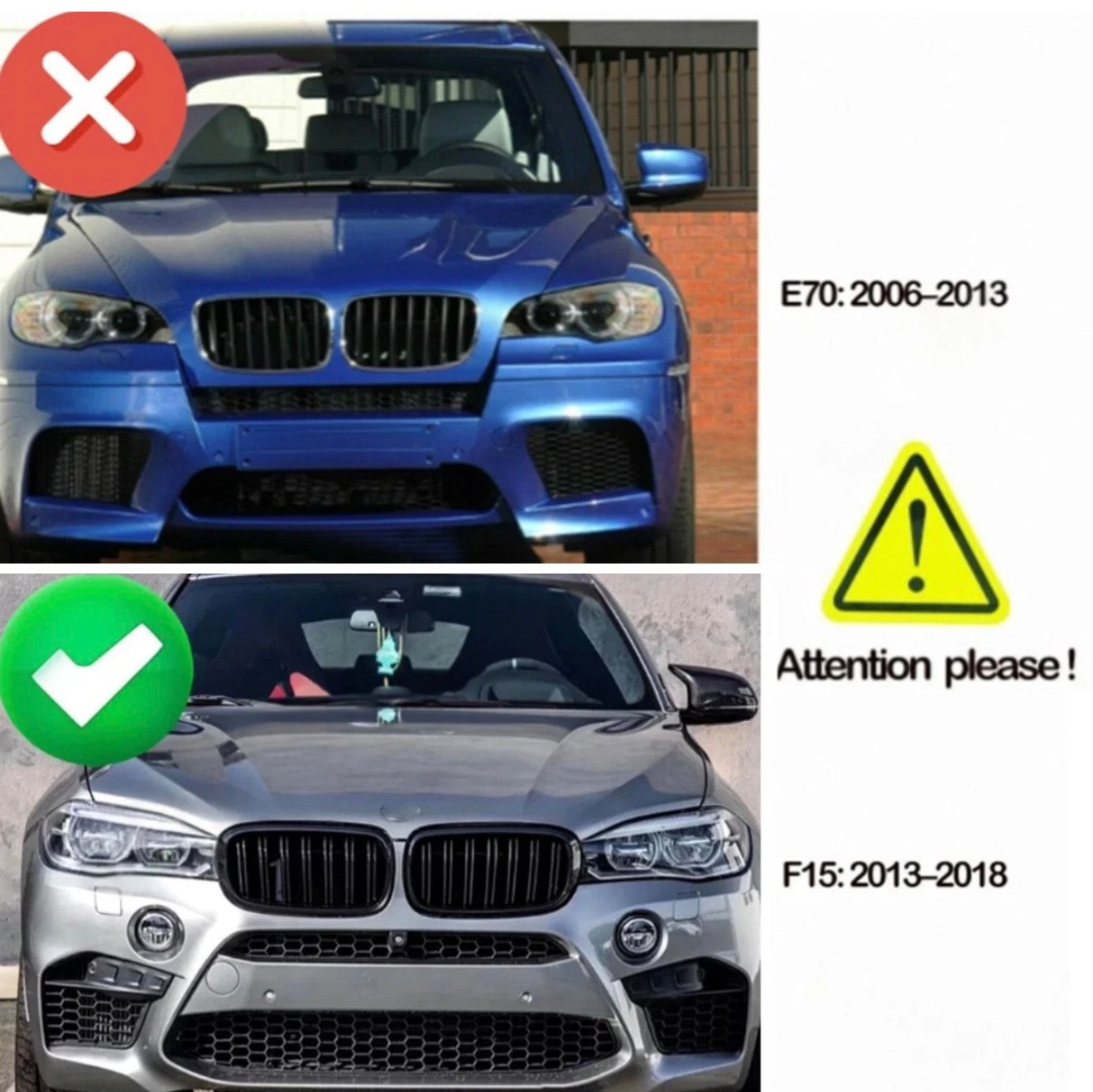 Gloss Black Dual Line Grill Front Kidney Grille For 2014-2018 BMW X5 F15 X6 F16
