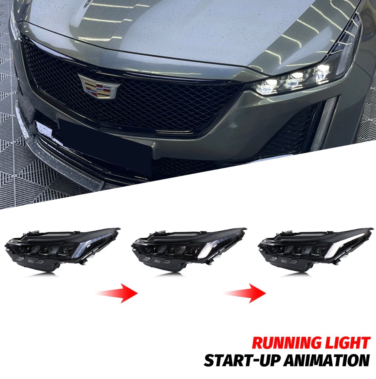 Cadillac CT5 CT5-V 2020-2024 Sequential Front LED Blackout Headlights