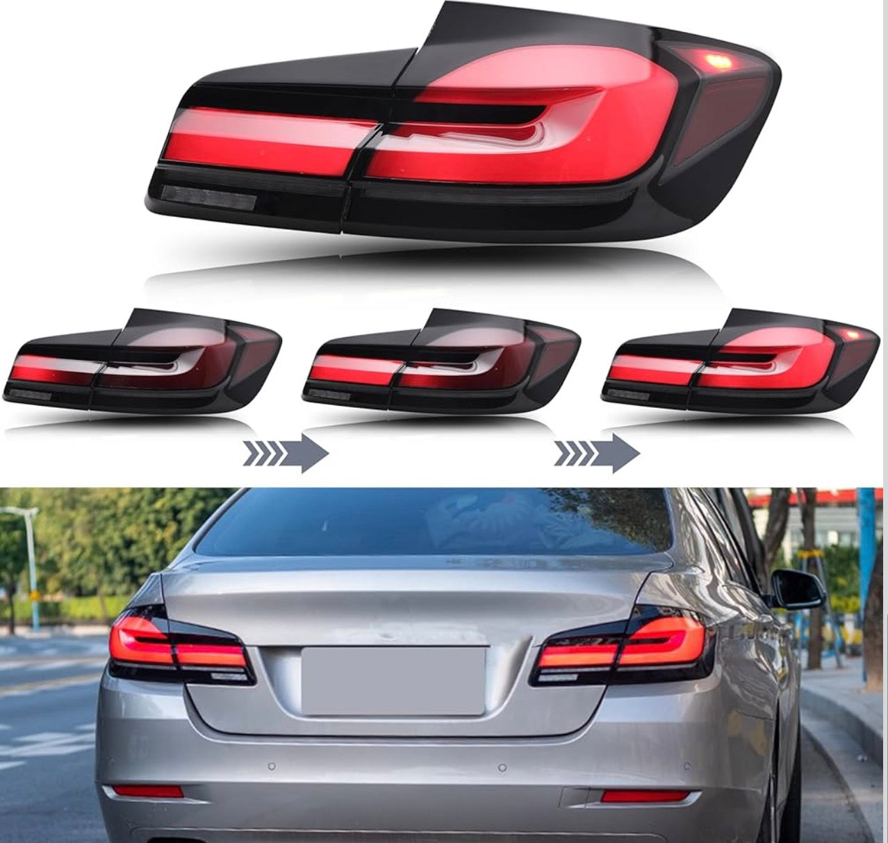 LED Tail Lights Assembly Compatible with BMW 5-Series F10 M5 2011-2016 Start-up Animation Sequential Turn Signal Rear Lamps Accessory