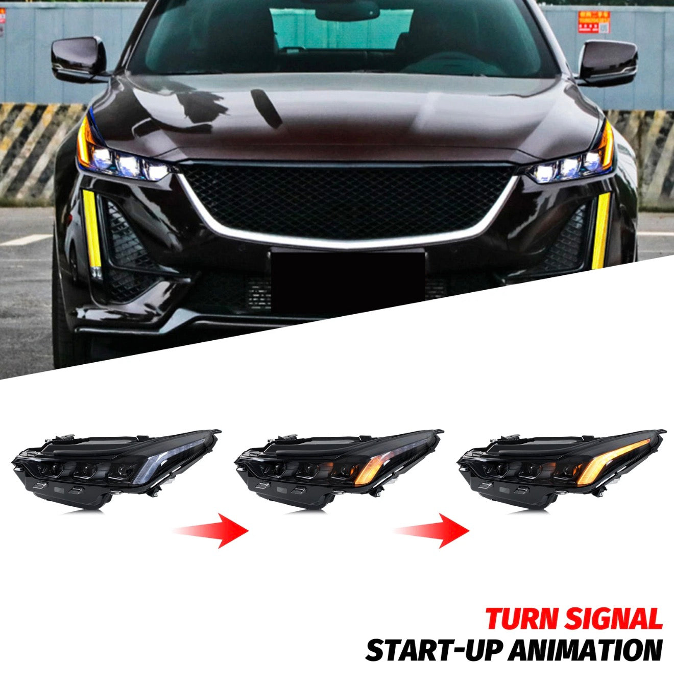 Cadillac CT5 CT5-V 2020-2024 Sequential Front LED Blackout Headlights