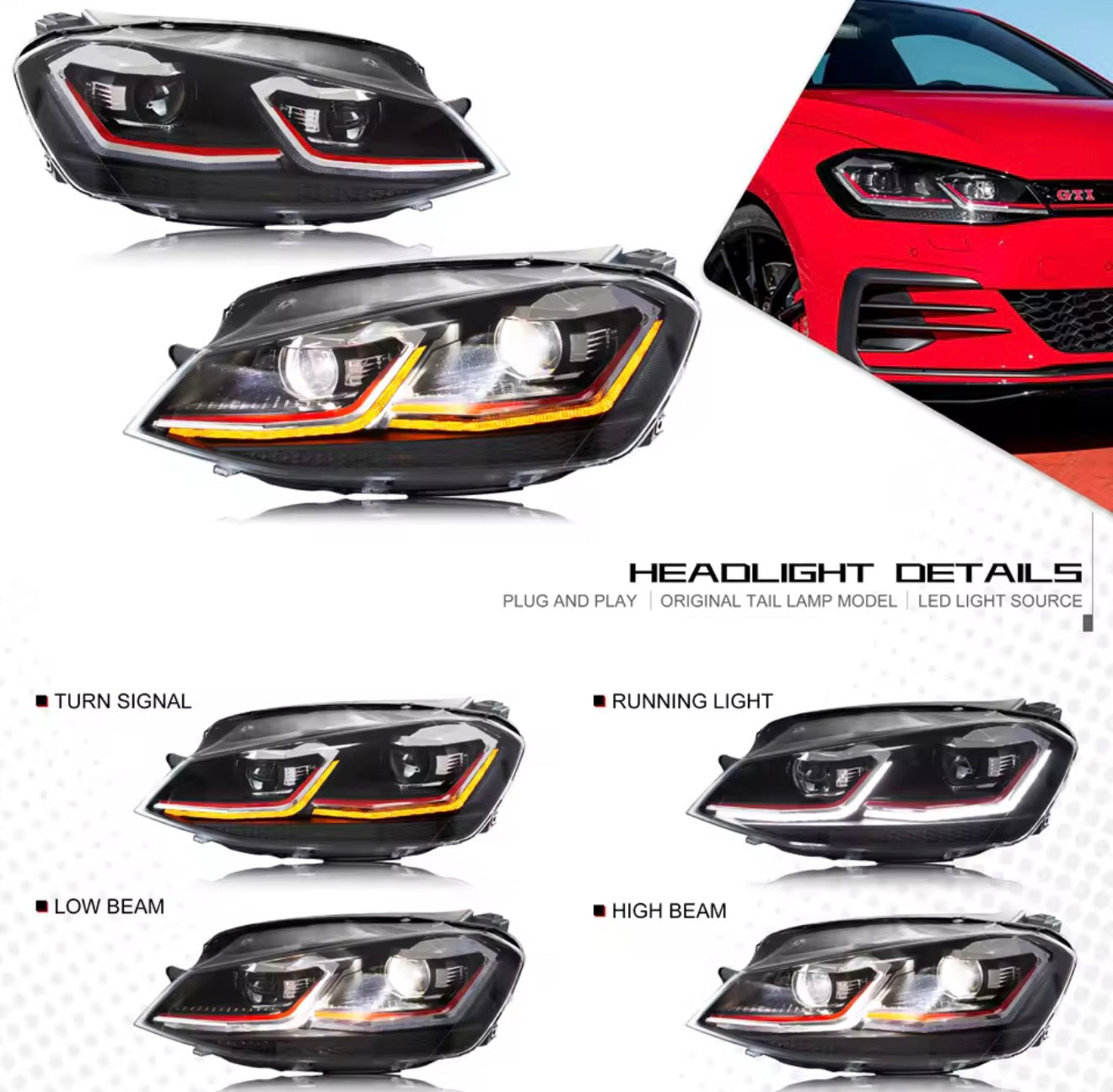 LED Headlights for Volkswagen Golf MK7 TSI/TDI 2012-2017