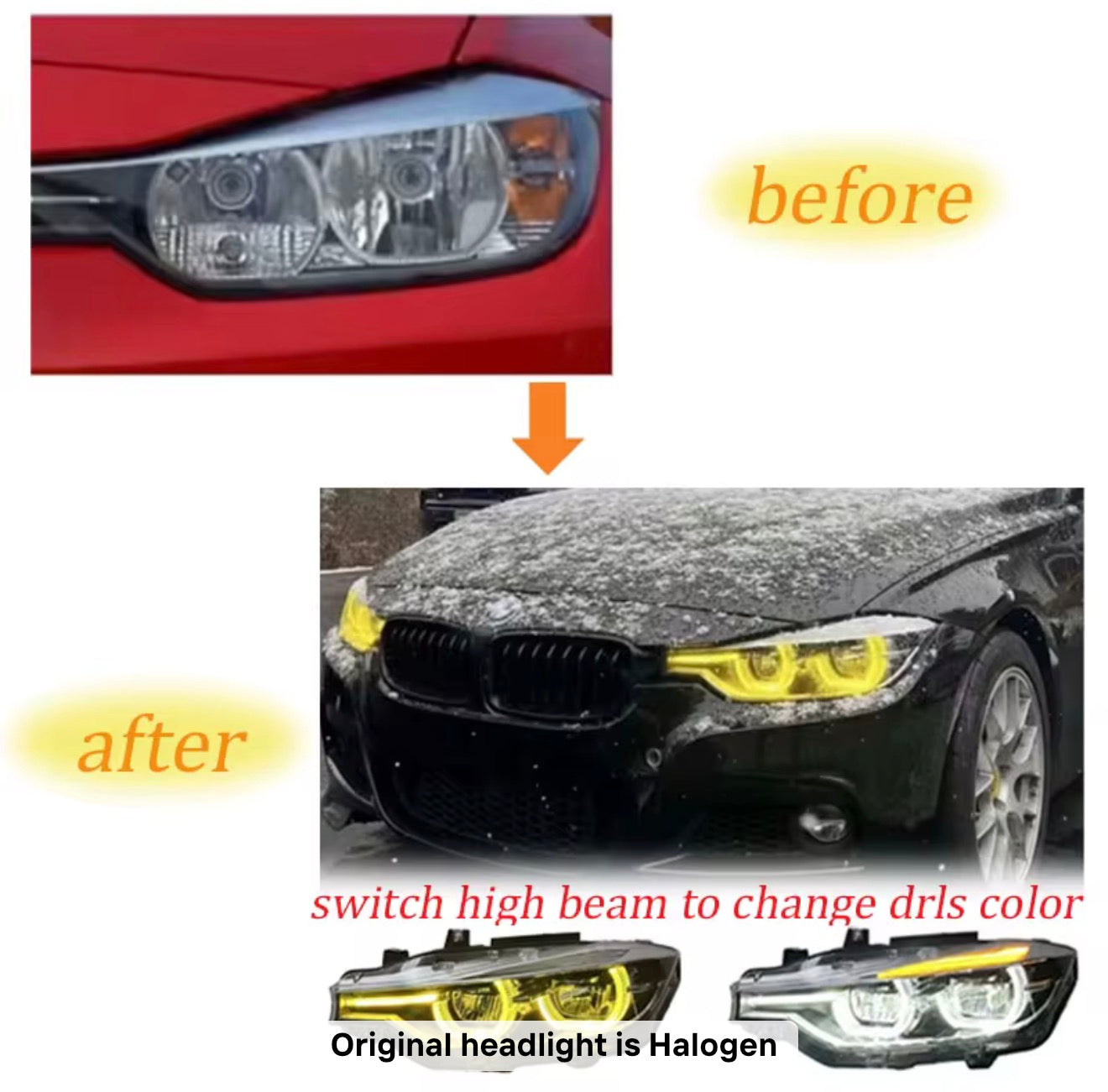 BMW Dual Color Ikon Style DRL Headlights for 3 Series F30 F35 2013-2018