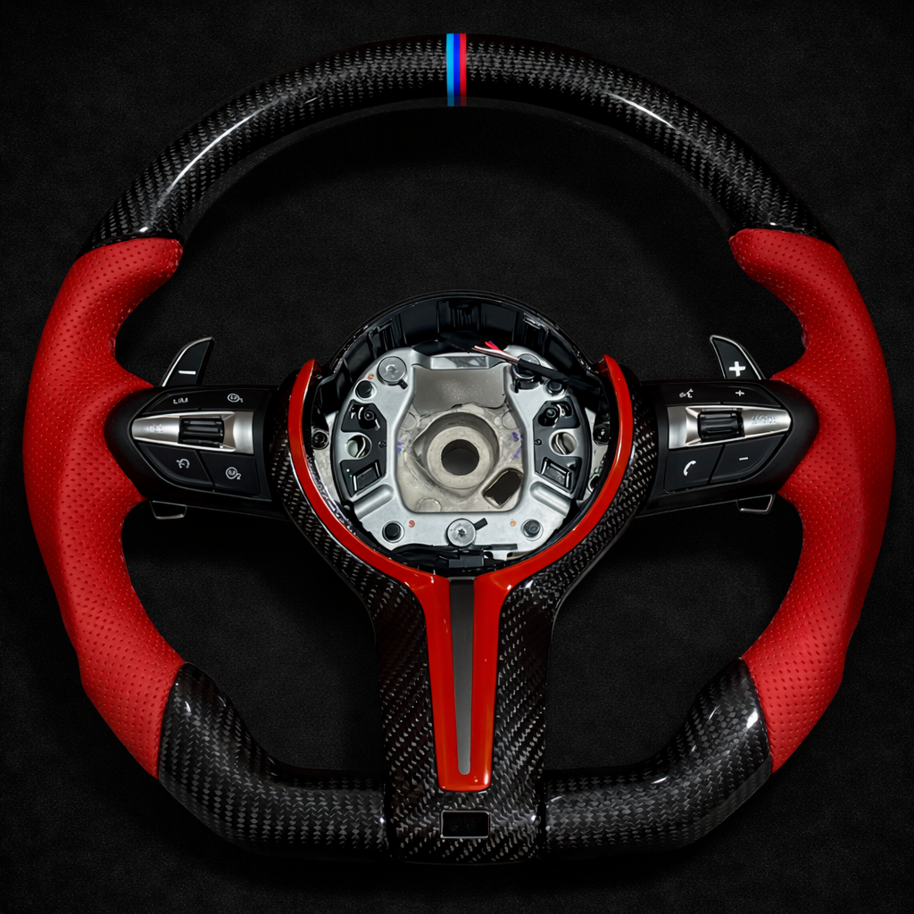 BMW M Performance Custom Red leather & Carbon Fiber steering wheel for 2012-2018 models