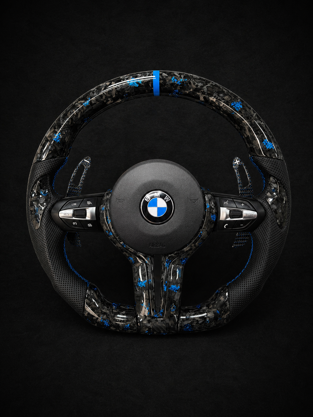BMW M Blue Forged Carbon Fiber Steering Wheel With magnetic Carbon paddle shifters for 2012-2019 models