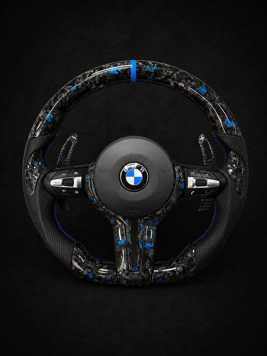 BMW M Blue Forged Carbon Fiber Steering Wheel With magnetic Carbon paddle shifters for 2012-2019 models